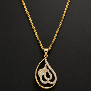 Gold Allah Pendant — Teardrop Pavé