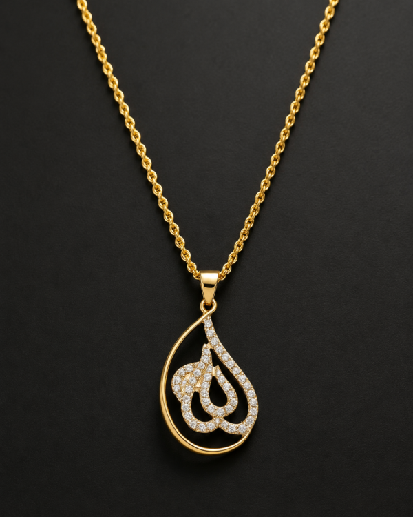 Gold Allah Pendant — Teardrop Pavé
