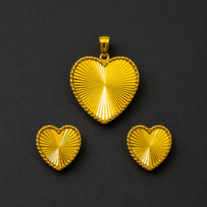 Gold Heart Pendant Set — Diamond-Cut Sunburst