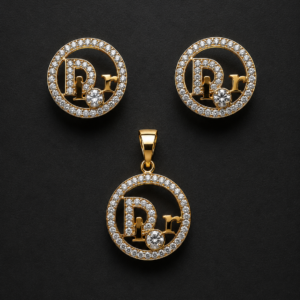 Gold Script Pendant Set — Pavé Halo