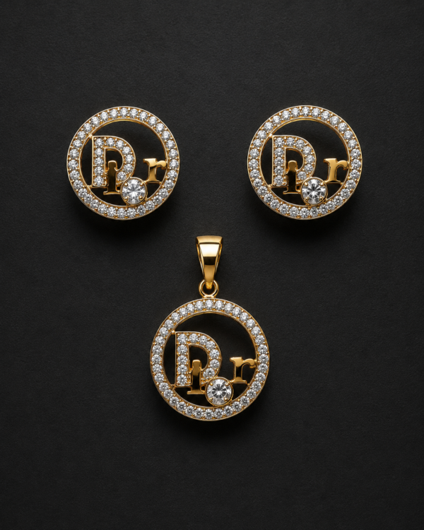 Gold Script Pendant Set — Pavé Halo