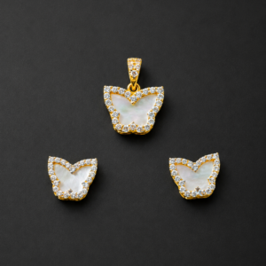 Gold Butterfly Pendant Set — Mother-of-Pearl Pavé