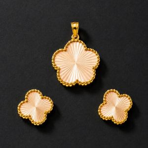 Gold Clover Pendant Set — Diamond-Cut Sunburst