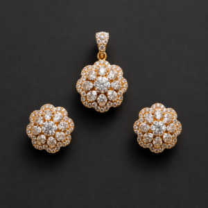Gold Flower Cluster Pendant Set — Pavé