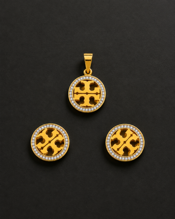 Gold Medallion Pendant Set — Cutout Cross Pavé Halo