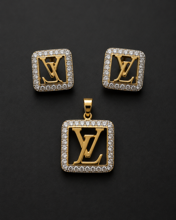 Gold Monogram Pendant Set — Pavé Diamond-Frame