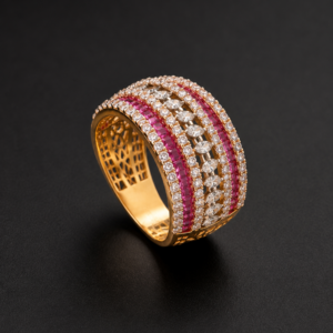 Gold Ring — Ruby & Marquise Diamond Band