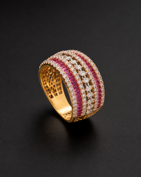 Gold Ring — Ruby & Marquise Diamond Band