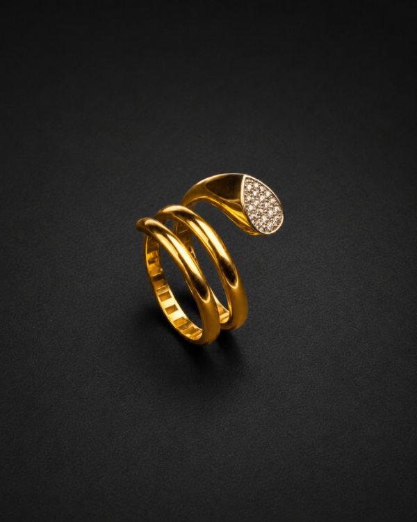 Gold Spiral Ring — Pavé Teardrop End
