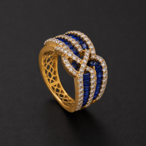 Gold Ring — Woven Sapphire Rows