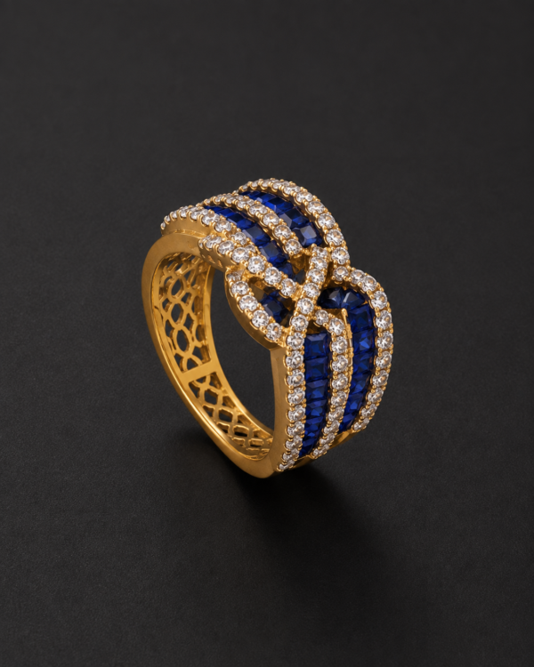 Gold Ring — Woven Sapphire Rows