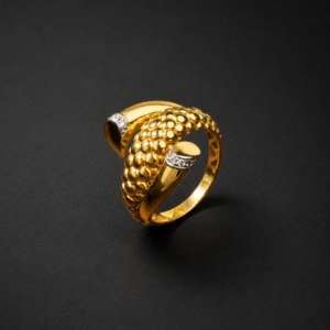 Gold Ring — Sculptural Beaded Bypass