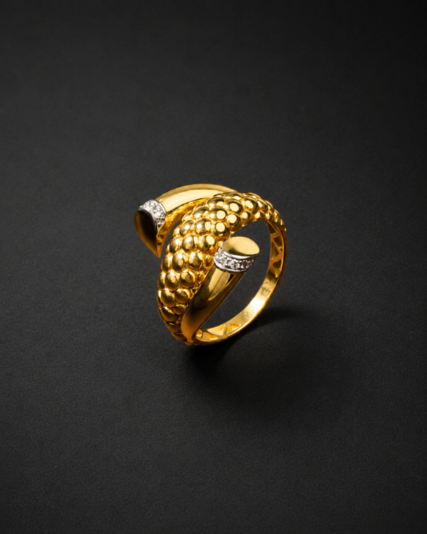 Gold Ring — Sculptural Beaded Bypass