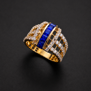 Gold Ring — Lattice Trellis, Sapphire Channel