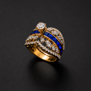 Gold Cocktail Ring — Sapphire Lattice Statement
