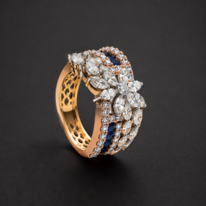 Gold Ring — Diamond Flower Cluster, Rose Gold