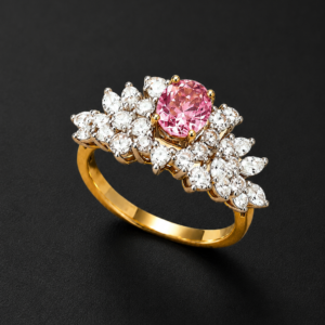 Gold Ring — Pink Sapphire, Diamond Wing Cluster