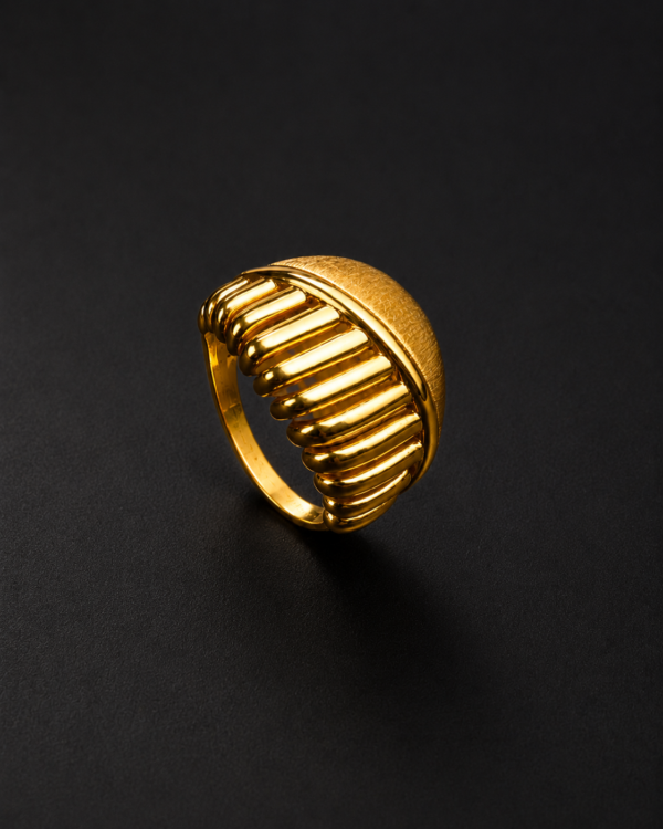 Gold Dome Ring — Ribbed & Textured, Plain