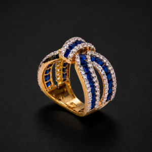 Gold Ring — Woven Sapphire & Pavé Band