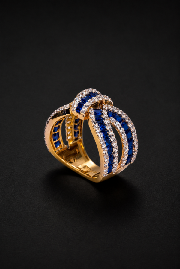 Gold Ring — Woven Sapphire & Pavé Band