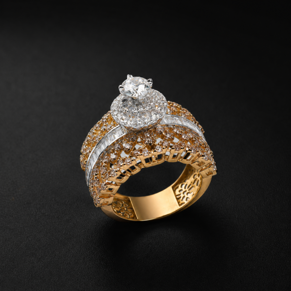 Gold Cocktail Ring — Two-Tone Baguette Cluster