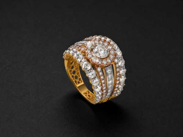 Gold Halo Ring — Multi-Tone Diamond Statement