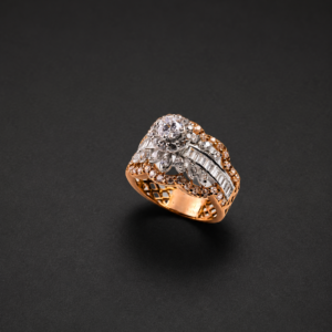 Gold Ring — Two-Tone Halo, Baguette Channel Wings