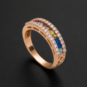 Gold Ring — Rainbow Gemstone Channel Band