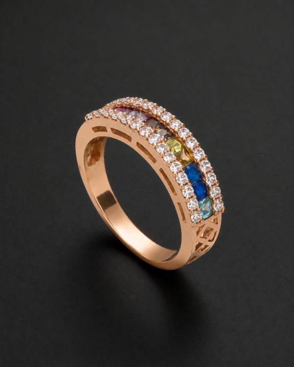 Gold Ring — Rainbow Gemstone Channel Band