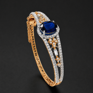 Gold Bangle Bracelet — Sapphire Halo, Floret Accents