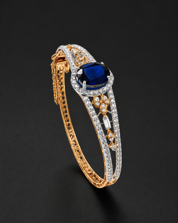 Gold Bangle Bracelet — Sapphire Halo, Floret Accents