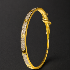 Gold Bangle Bracelet — Pavé Panel, Screw Motif