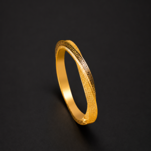 Gold Bangle Bracelet — Twisted Wave, Greek Key Border