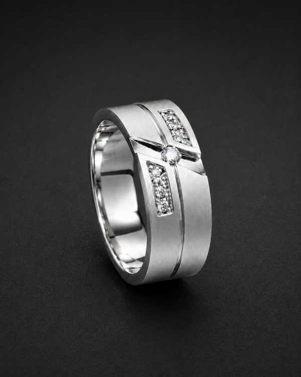 Men's Palladium Ring — Cross-Cut Pavé Verticals, Wide