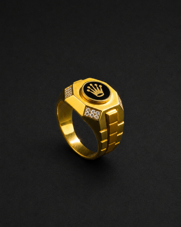 Men's Gold Signet Ring — Crest Emblem, Pavé Accents