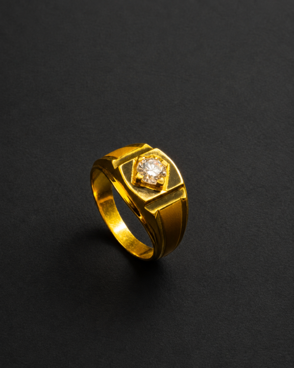Men's Gold Ring — Geometric Shield Bezel Solitaire