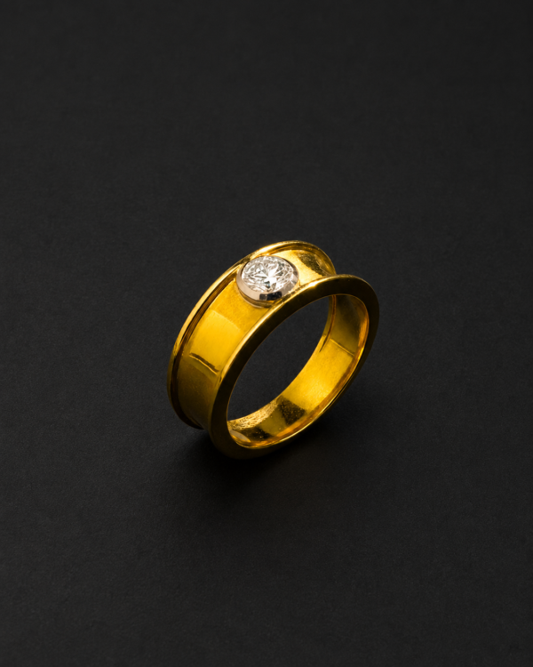 Men's Gold Ring — Wide Band, Off-Centre Bezel Solitaire