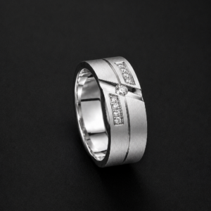 Men's Palladium Ring — Diagonal Pavé Channel