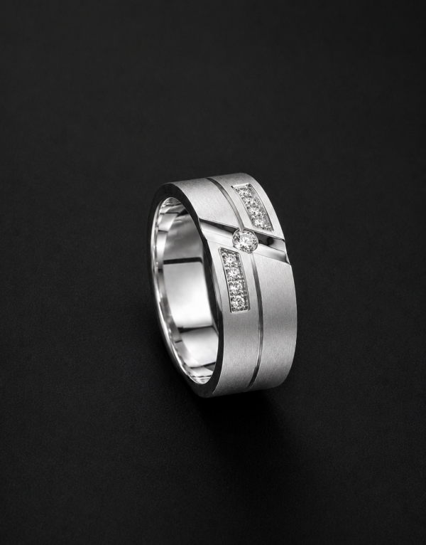 Men's Palladium Ring — Diagonal Pavé Channel