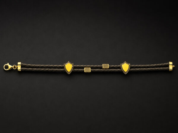 Braided Leather Bracelet — Gold Shield Charms