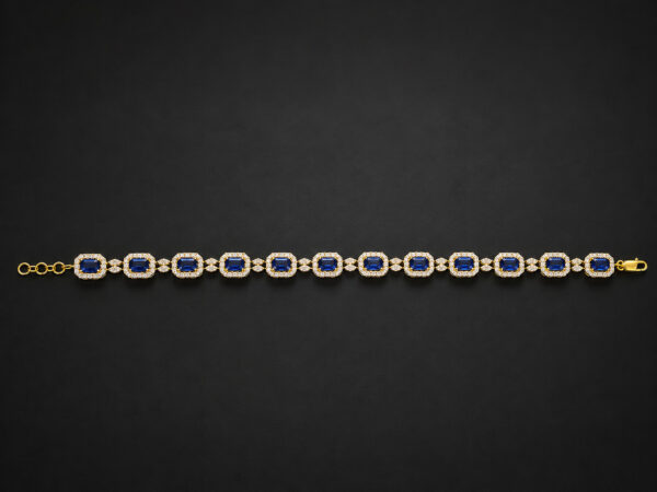 Gold Tennis Bracelet — Sapphire Halo Cluster