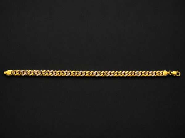 Gold Curb Chain Bracelet — Pavé Diamond-Cut Links