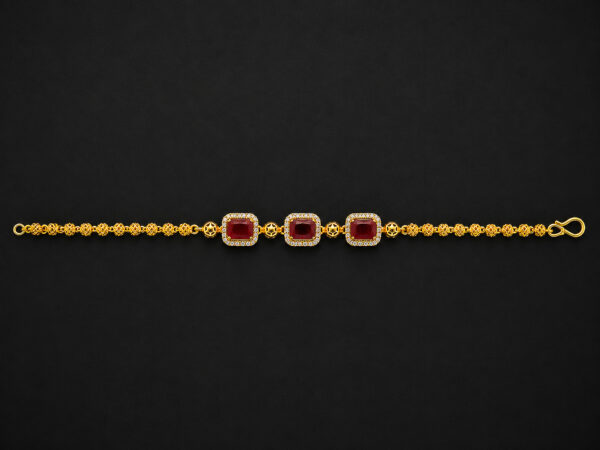 Gold Ruby Halo Bracelet — Filigree Bead Chain
