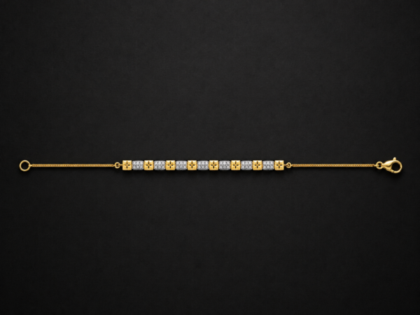 Gold Bar Bead Bracelet — Star & Pavé Cubes