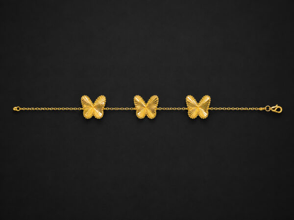 Gold Butterfly Charm Bracelet — Triple Butterflies