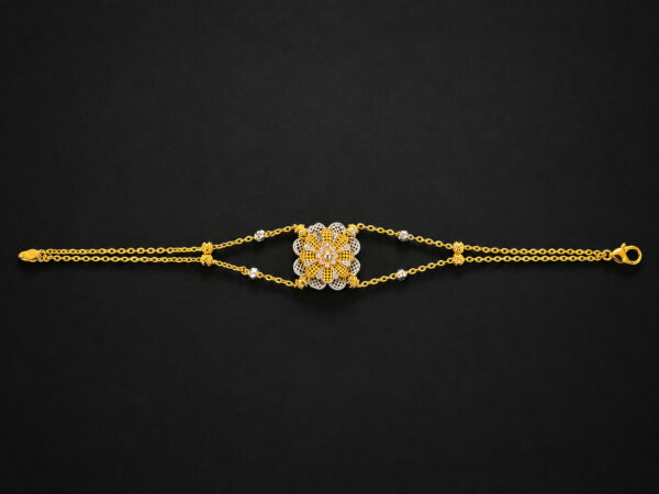Gold Double-Strand Bracelet — Filigree Flower Centrepiece