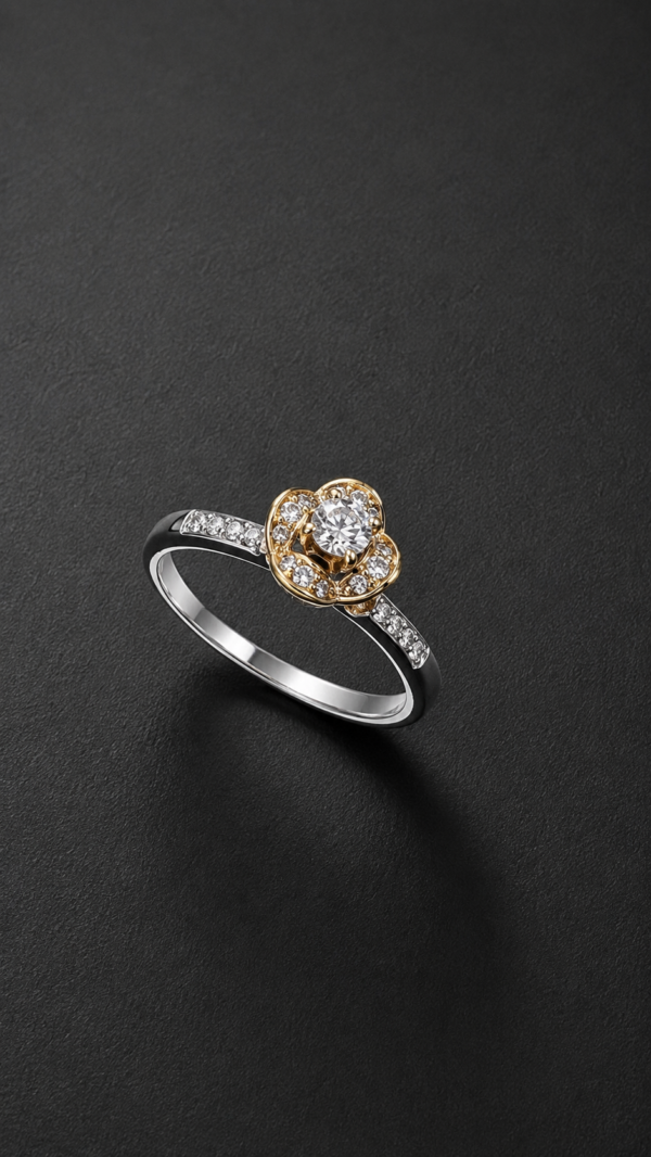 Diamond Ring — Two-Tone Rose Flower Halo