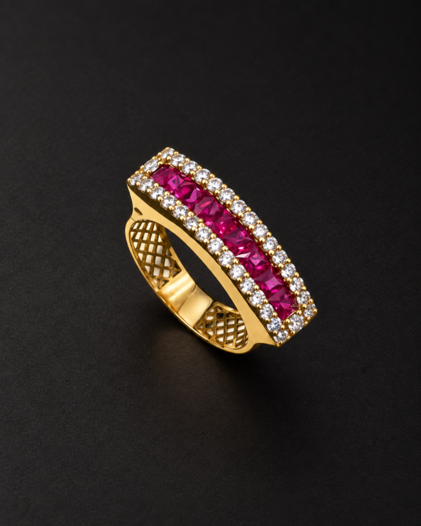 Gold Ring — Ruby Channel, Lattice Gallery Band