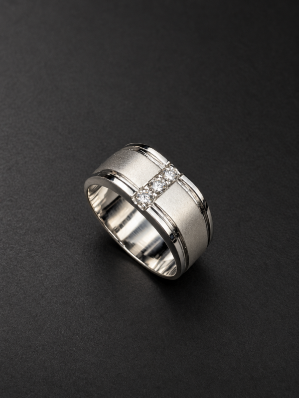 Men's Palladium Ring — Vertical Channel, Three-Stone Bezel