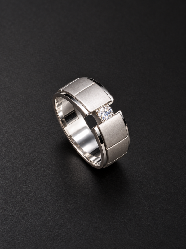 Men's Palladium Ring — Open Cuff, Tension-Set Diamond